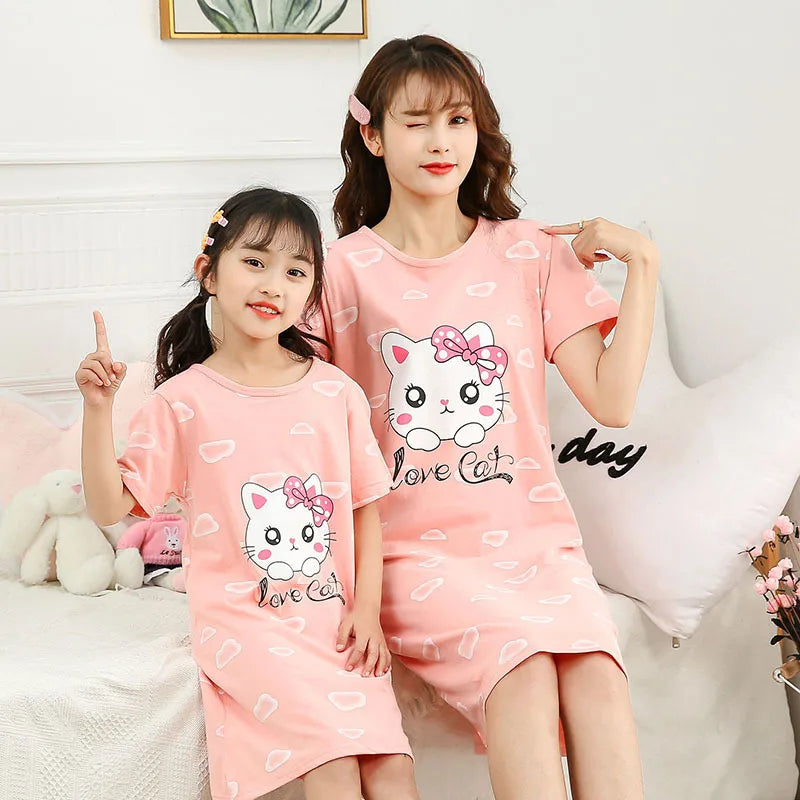 Cartoon Print Cotton Night Dress/Sleepwear for Girls