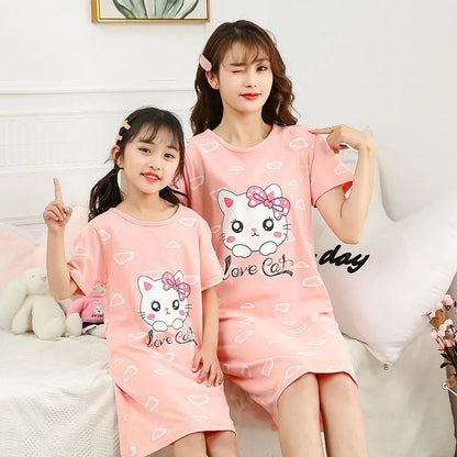 Cartoon Print Cotton Night Dress/Sleepwear for Girls