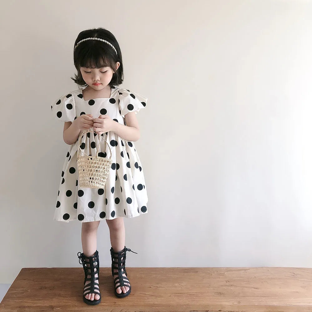 Kids Girls Korean Stylish Polka Dots Backless Party Dress childrensterritory