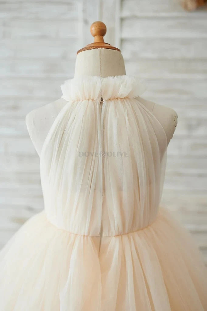 Tiered Tulle Champagne Flower Girl Dresses for Wedding