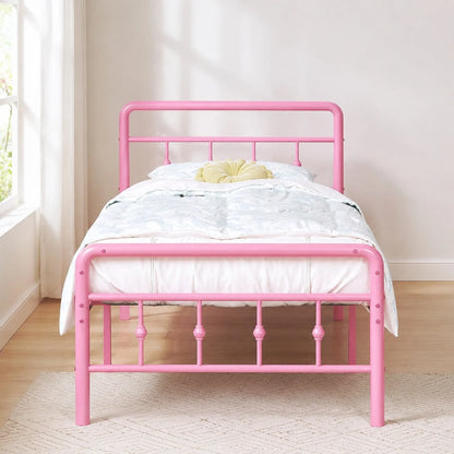 Twin Size Pink Metal Bed Frame with Headboard
