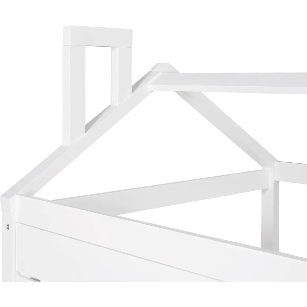 Twin Size Wood Storage Bunk Bed with Window and Roof