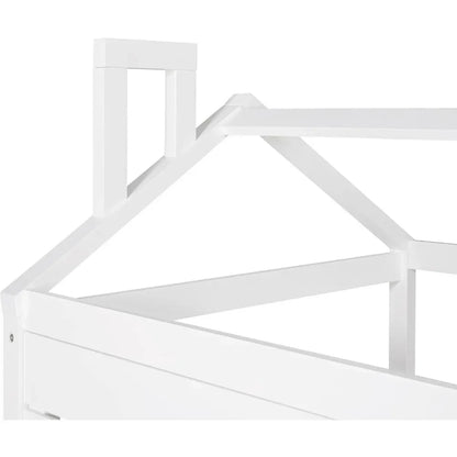 Twin Size Wood Storage Bunk Bed with Window and Roof