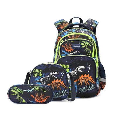 3pcs Set of Teenager Cartoon Dinosaur Anime School Bags