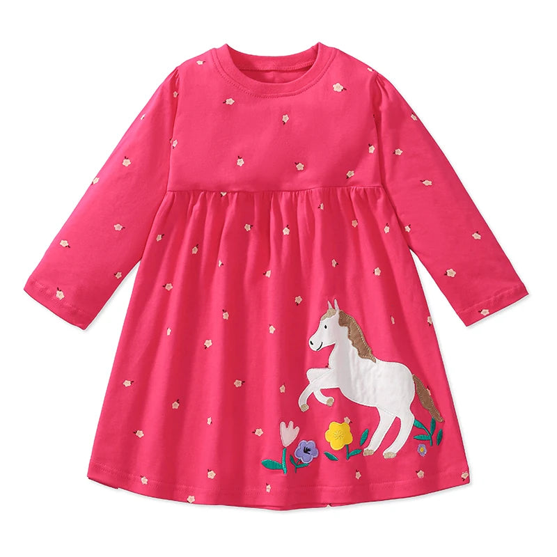 Long Sleeves Unicorn Print Casual Dresses For Girls childrensterritory