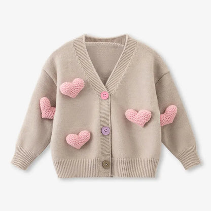 Korean Style 3D Love Knitted Cardigan for Little Girls childrensterritory
