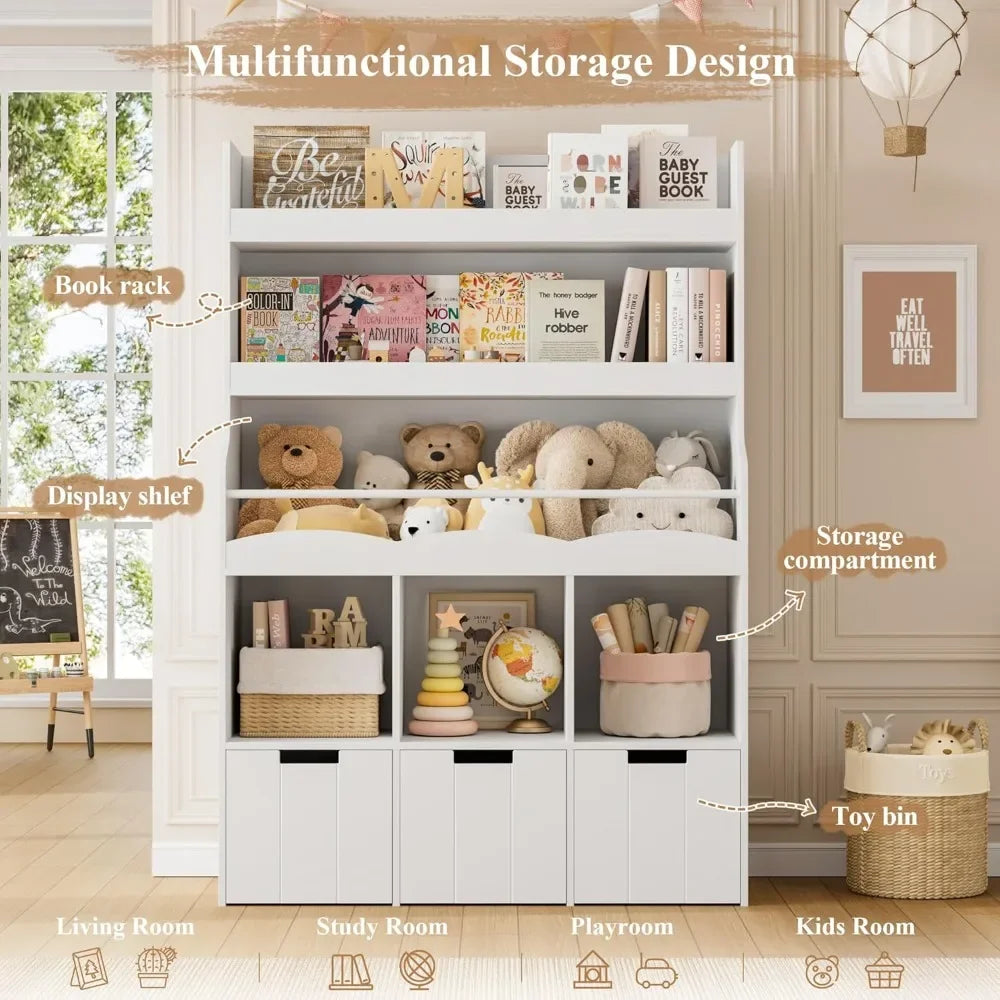 Large 55.3" Wooden Toy Storage Desk and Organizer
