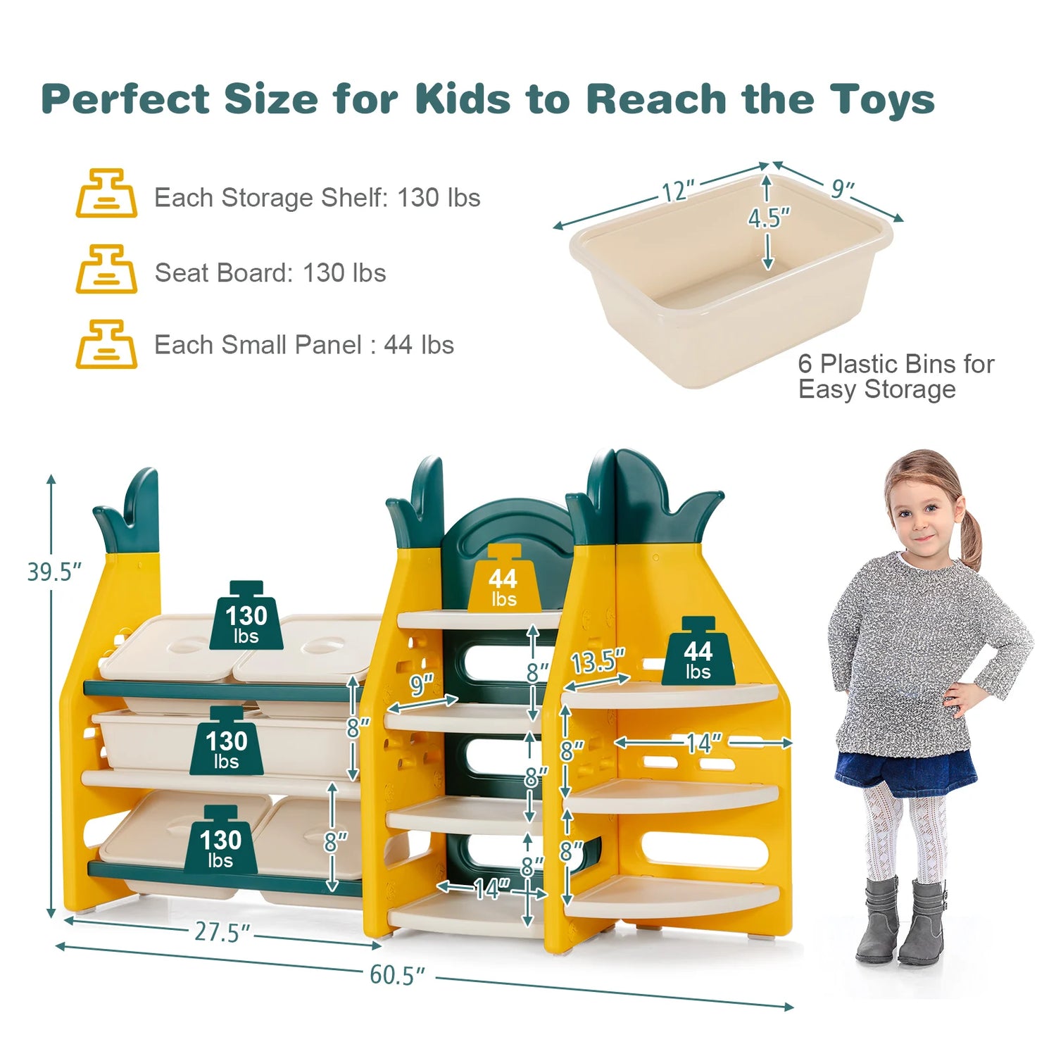 3-in-1 Kids Toy Storage Cabinet w/ Plastic Bins