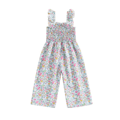 Little Girls Lovely Floral Print Wide Leg Summer Jumpsuit childrensterritory