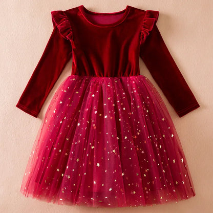 Kids Girl Star Sequin Mesh Winter Party Dresses childrensterritory