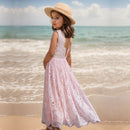 Sleeveless Lace Design Summer Long Dresses For Girls childrensterritory