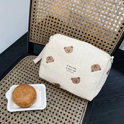 Cartoon Bear Embroidery Zipper Bags for Mommy
