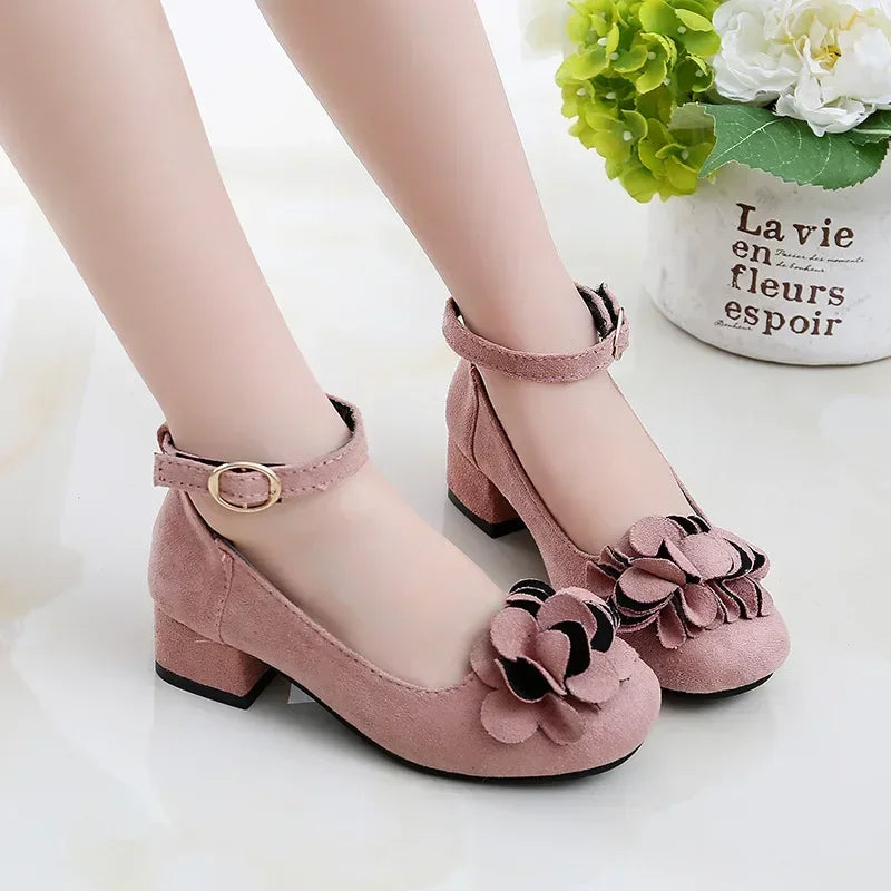 Girls Floral Design High Heels Shoes for Wedding Party