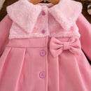 Girls' Furry Collar Bow Design Winter Dresses