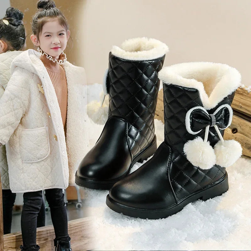 Kids Girls Warm Fur Plush Princess Snow Boots childrensterritory