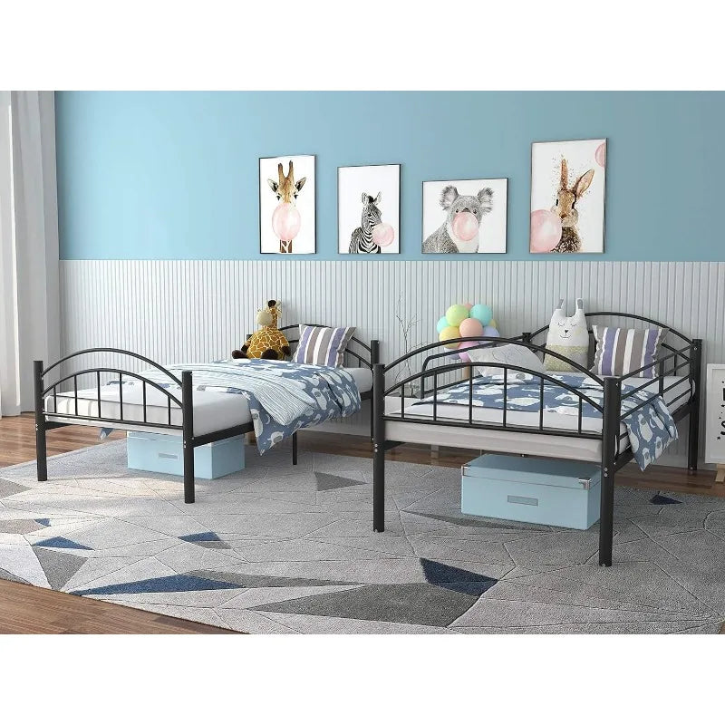 Convertible Metal Bunk Bed Frame with Removable Ladder &amp; Guard Rail childrensterritory