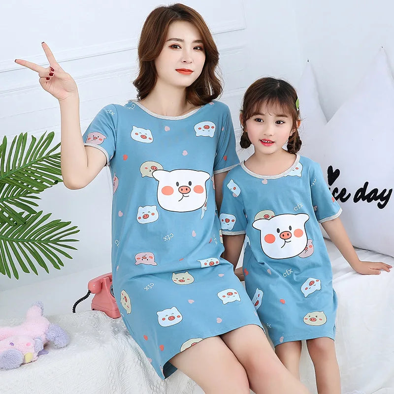 Cartoon Print Cotton Night Dress/Sleepwear for Girls