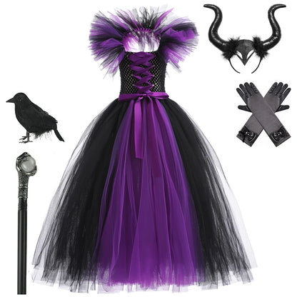 Kids Girls Demon Queen Maleficent Halloween Costume