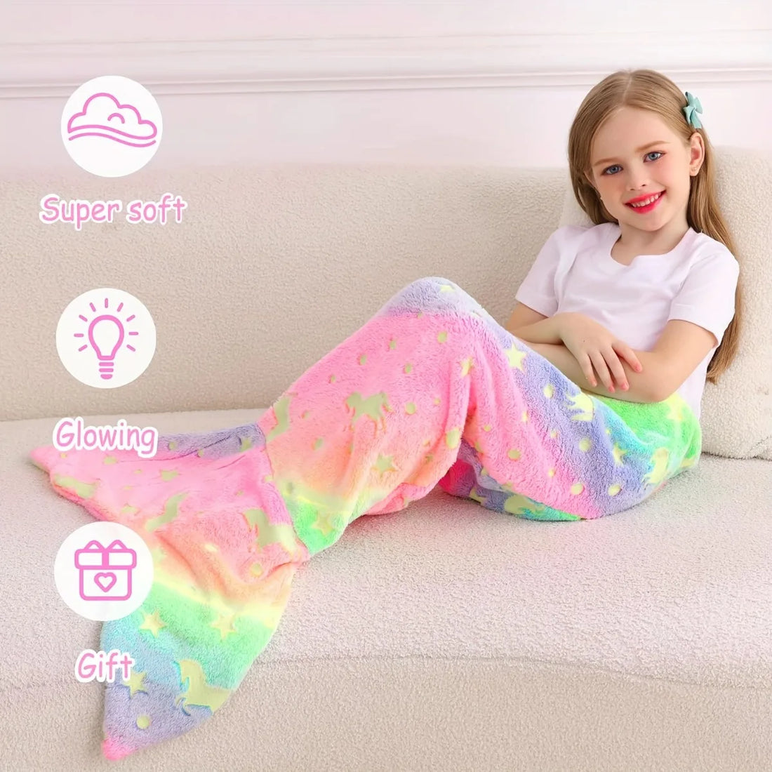 Soft Glow-in-the-Dark Flannel Mermaid Tail Blankets childrensterritory