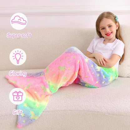 Soft Glow-in-the-Dark Flannel Mermaid Tail Blankets childrensterritory