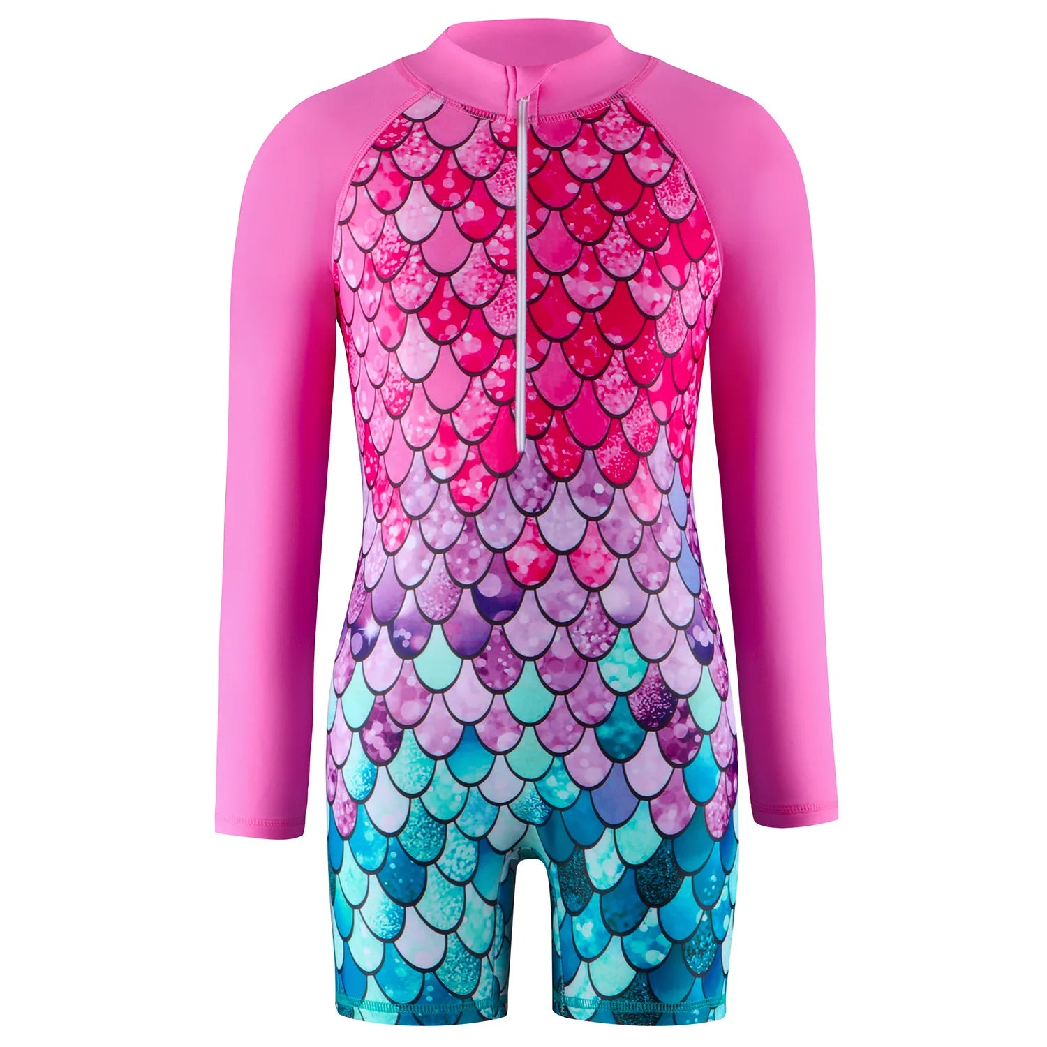 Unicorn and Floral Print Little Girls Zipper Swimsuits