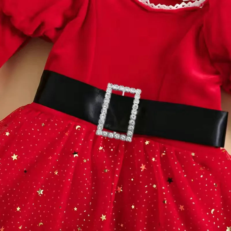 Girls' Belt Design Christmas Party Dresses