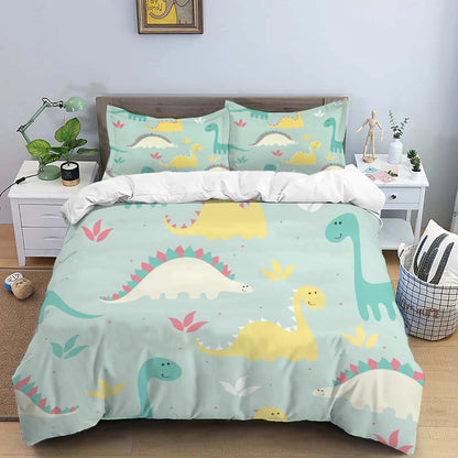 HD Cartoon Dinosaur Print Bedding Set for Kids Bed childrensterritory