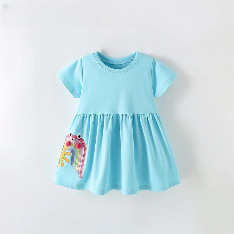 Kids Girls Cartoon Print Cotton Summer A-LINE Dresses