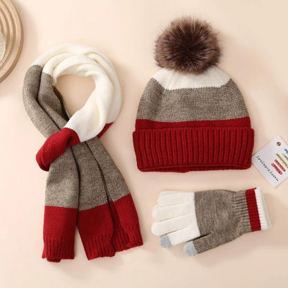 Little Boys and Girls Knitted Warm Plush Hat Scarf Gloves Set
