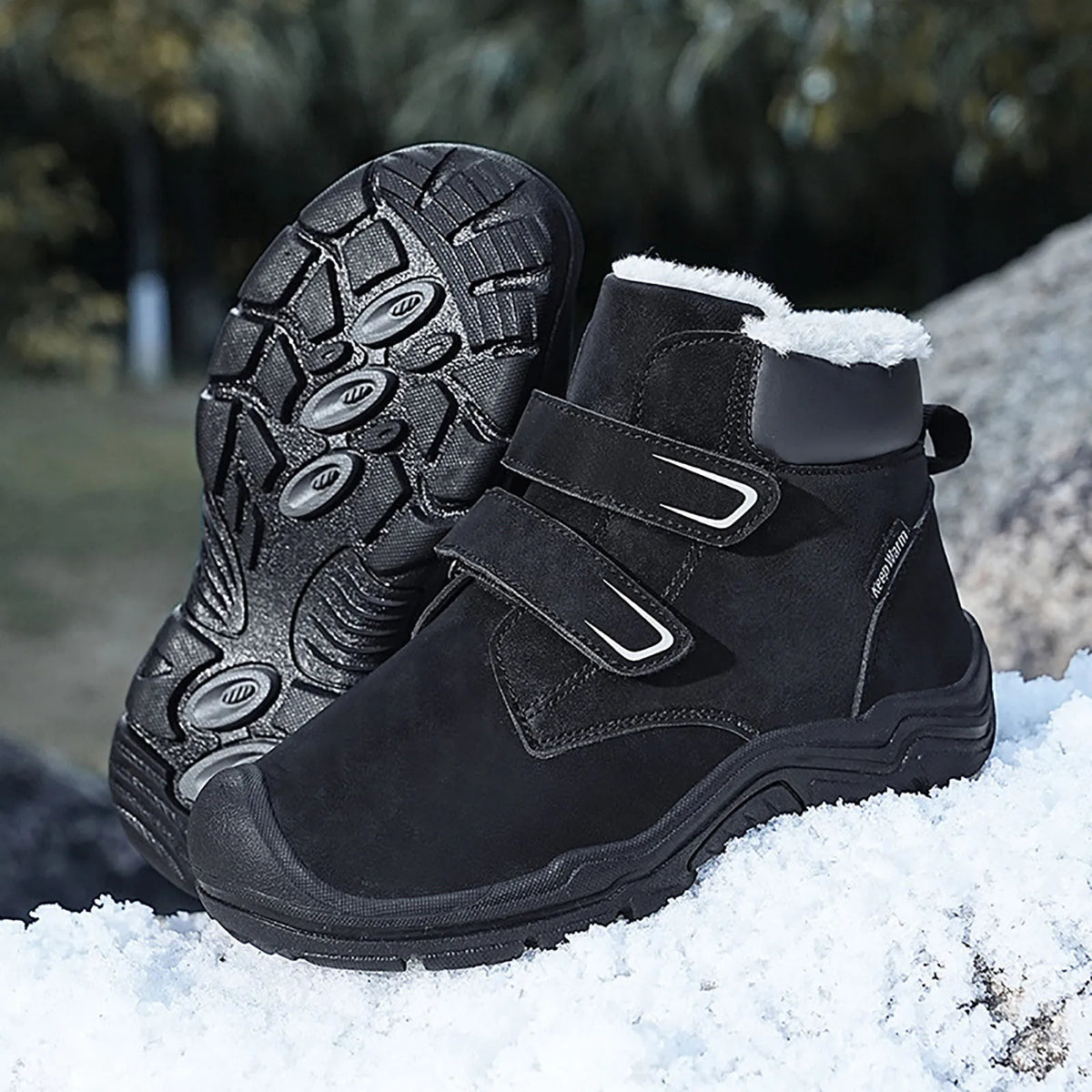 Kids Suede Fashion High Top Hook And Loop Warm Shoes