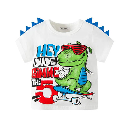 Green Cartoon Frog Print Summer T-Shirts for Kids