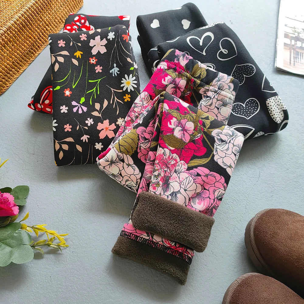 Plus Velvet Printed Kids Girls Winter Leggings childrensterritory