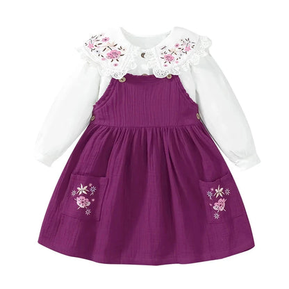 Floral Embroidery Shirt with Dress 2pcs Set for Little Girls childrensterritory