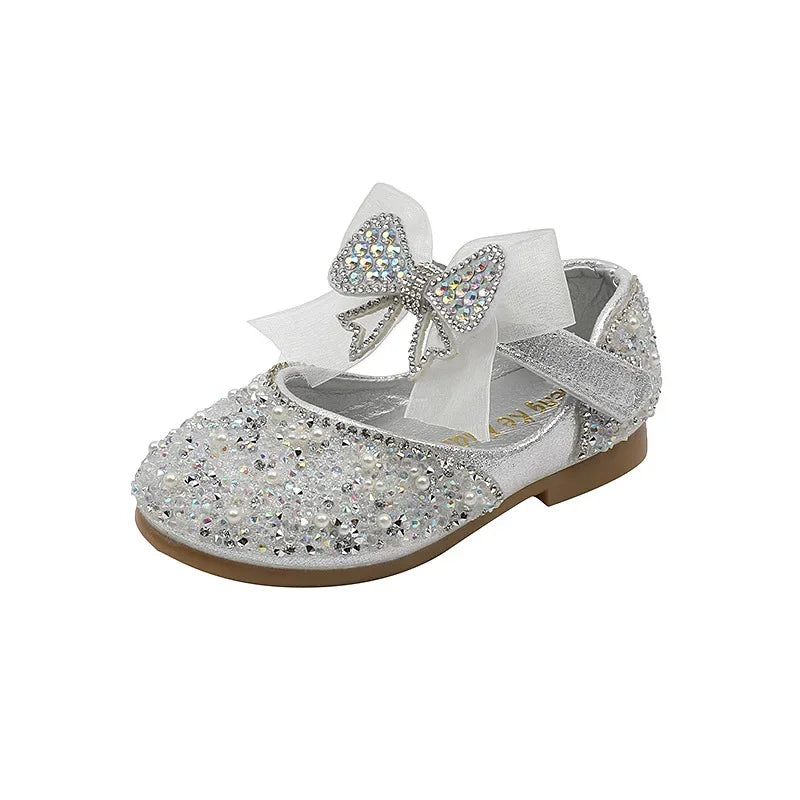 Single Pearl Shallow Kids Girls Bowknot Shoes