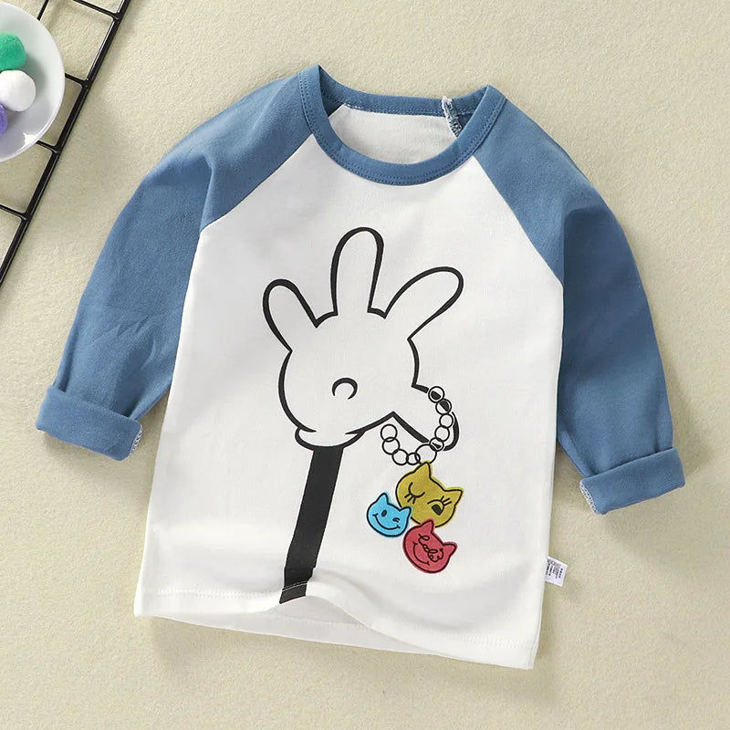 Cute Cartoon and Letter Print Kids Long Sleeve T-shirts
