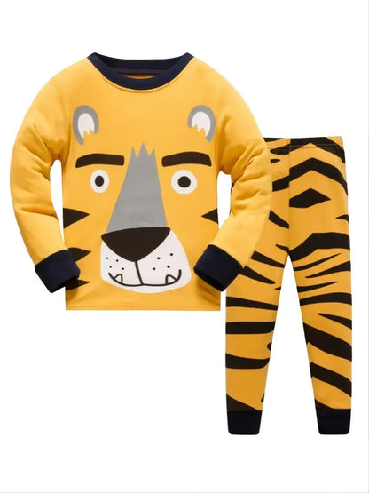 Kids Boys Girls Crew Neck Animal Print Pajama Sets childrensterritory