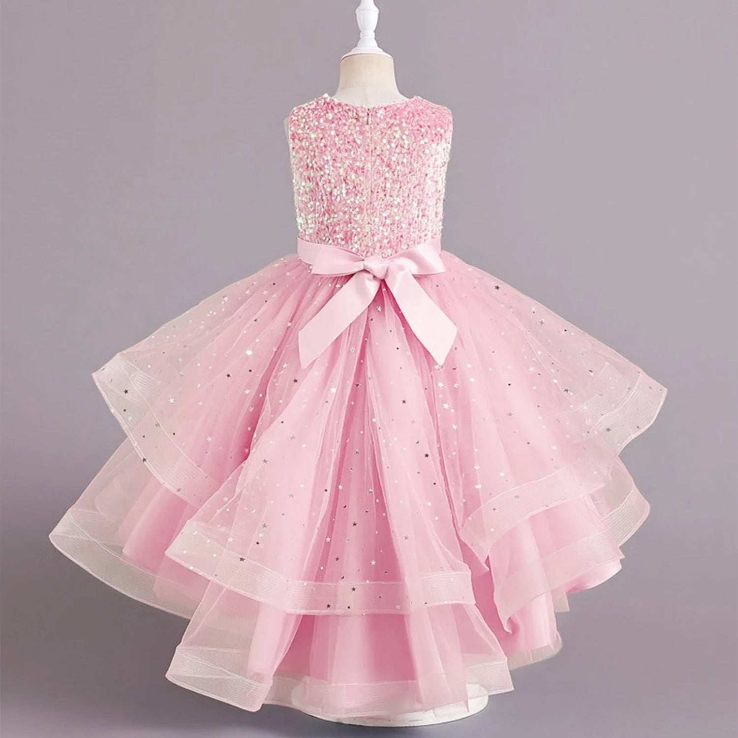 Sleeveless Sequins Design Kids Girls Party Trailing Dresses