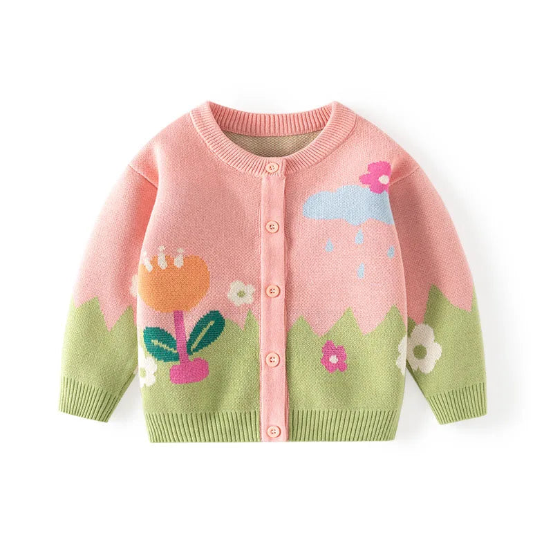 Toddler Girls Cartoon Flower Design Cardigan childrensterritory