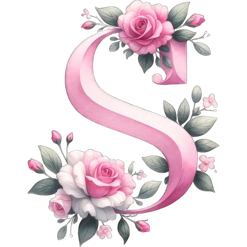 Self-Adhesive Pink Flower Letter Art Wall Decals childrensterritory