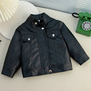 Stylish Kids Boys Girls Solid Color Leather Jackets childrensterritory