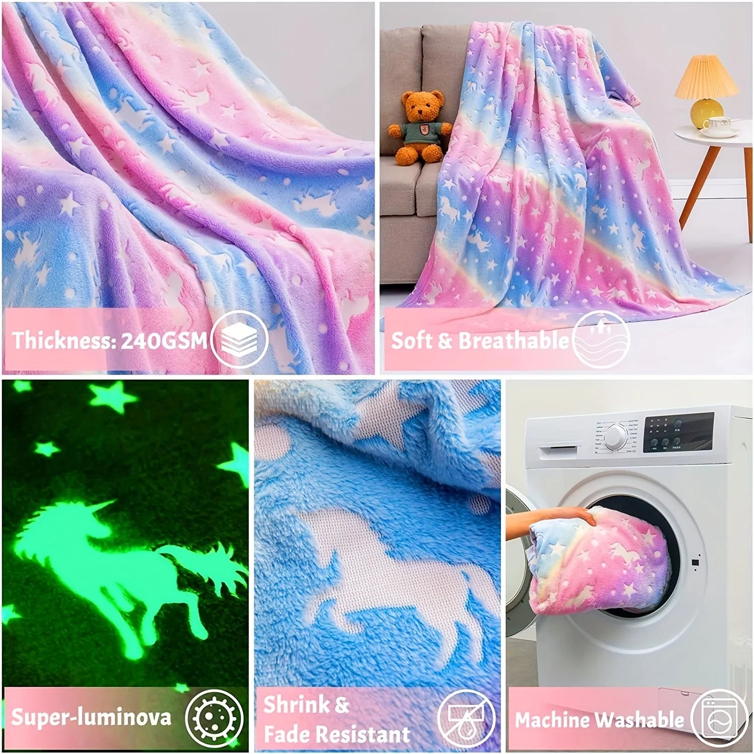 Soft Glow-in-the-Dark Cartoon Design Blanket for Kids