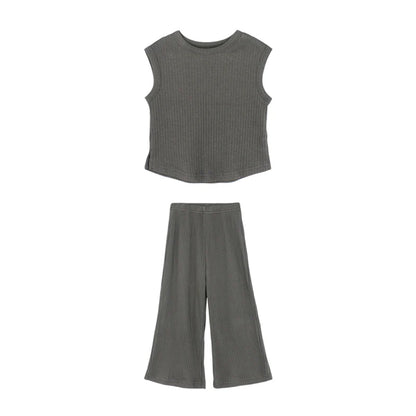 Kids Girls Summertime Sleeveless T-Shirt + Trousers Casual Outfit Set childrensterritory