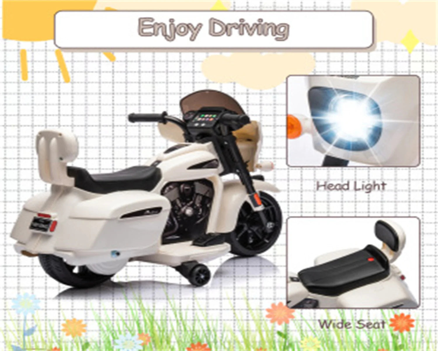 6V Ride-on Electric Motorcycle for Kids with Music and Headlight