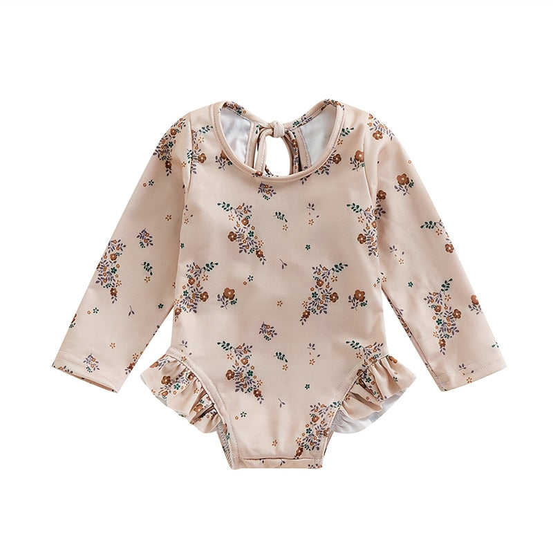Floral Print Long Sleeve Kid Girl Beachwear Swimsuit childrensterritory