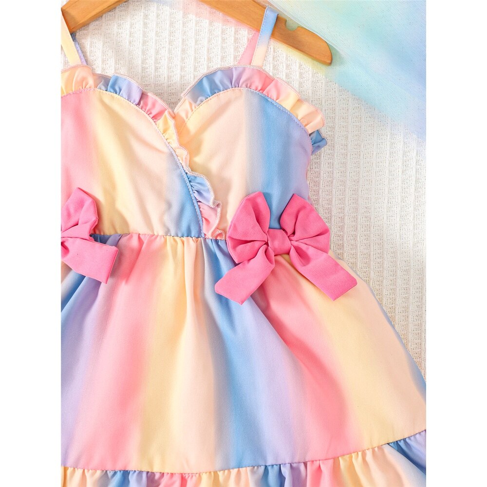 Baby Girl Rainbow Color Summer Dress with Bow childrensterritory