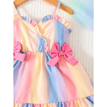 Baby Girl Rainbow Color Summer Dress with Bow childrensterritory