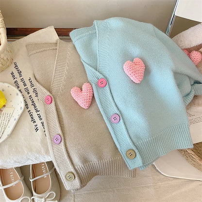 Girls’ Long-Sleeved Soft Winter Sweater with Heart Design