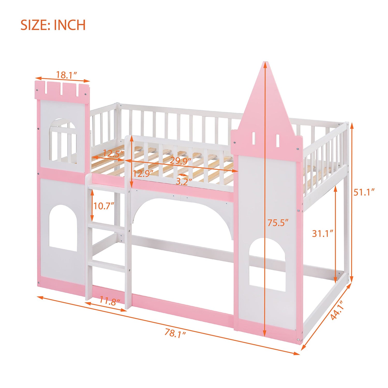 Twin Over Twin Castle Bunk Bed with Ladder childrensterritory