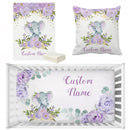 Custom Name with Flower Elephant Print Baby Bedding Set