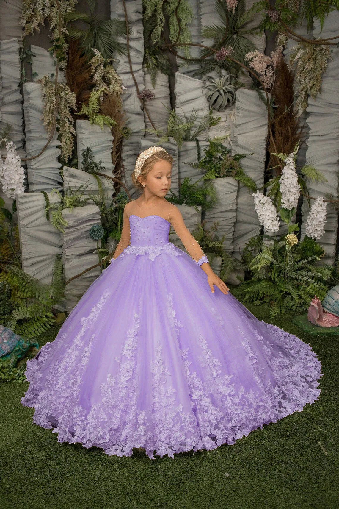 Girls A Line Pearls Applique Pageant Gowns for Birthdays/Weddings